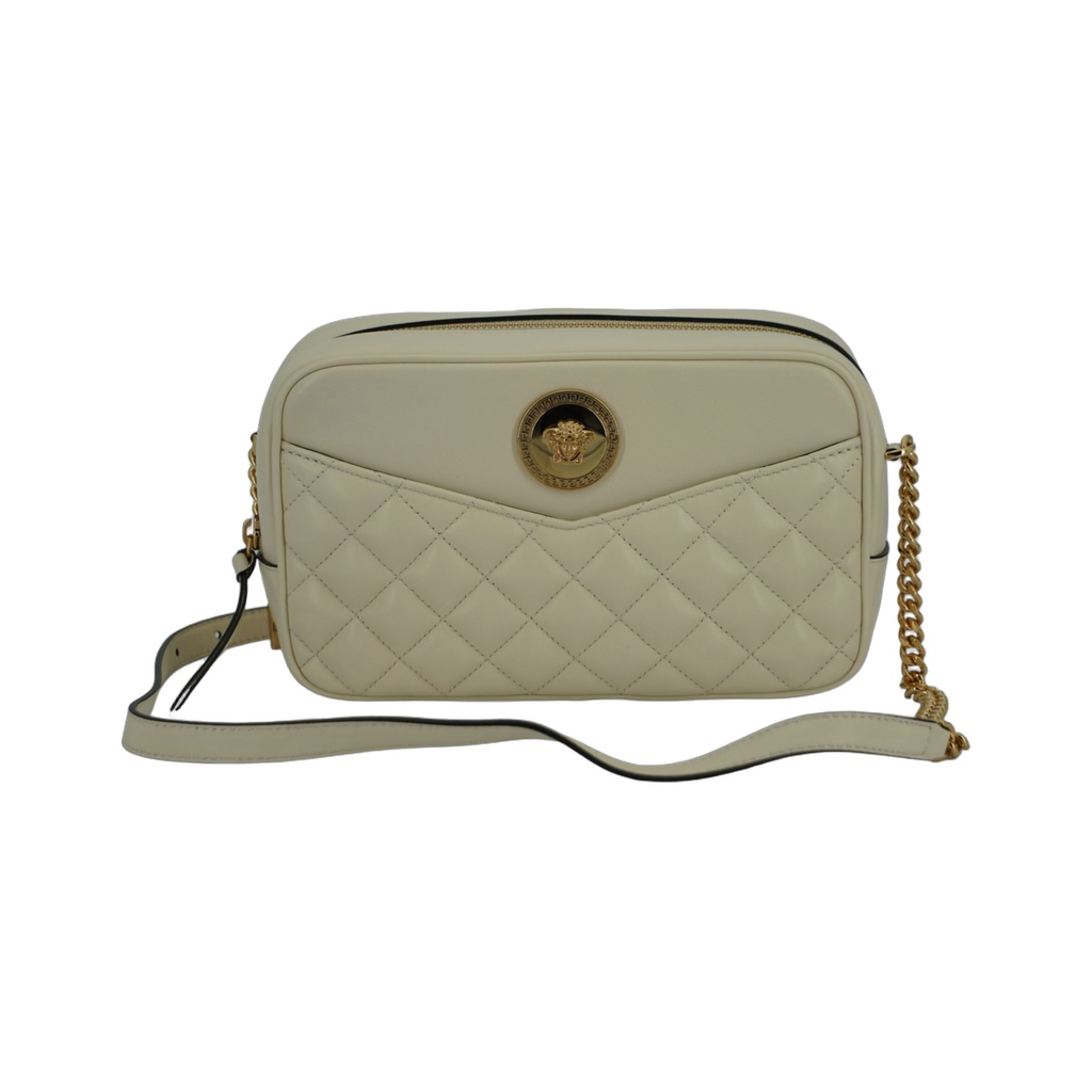 Elegant White Leather Camera Shoulder Bag