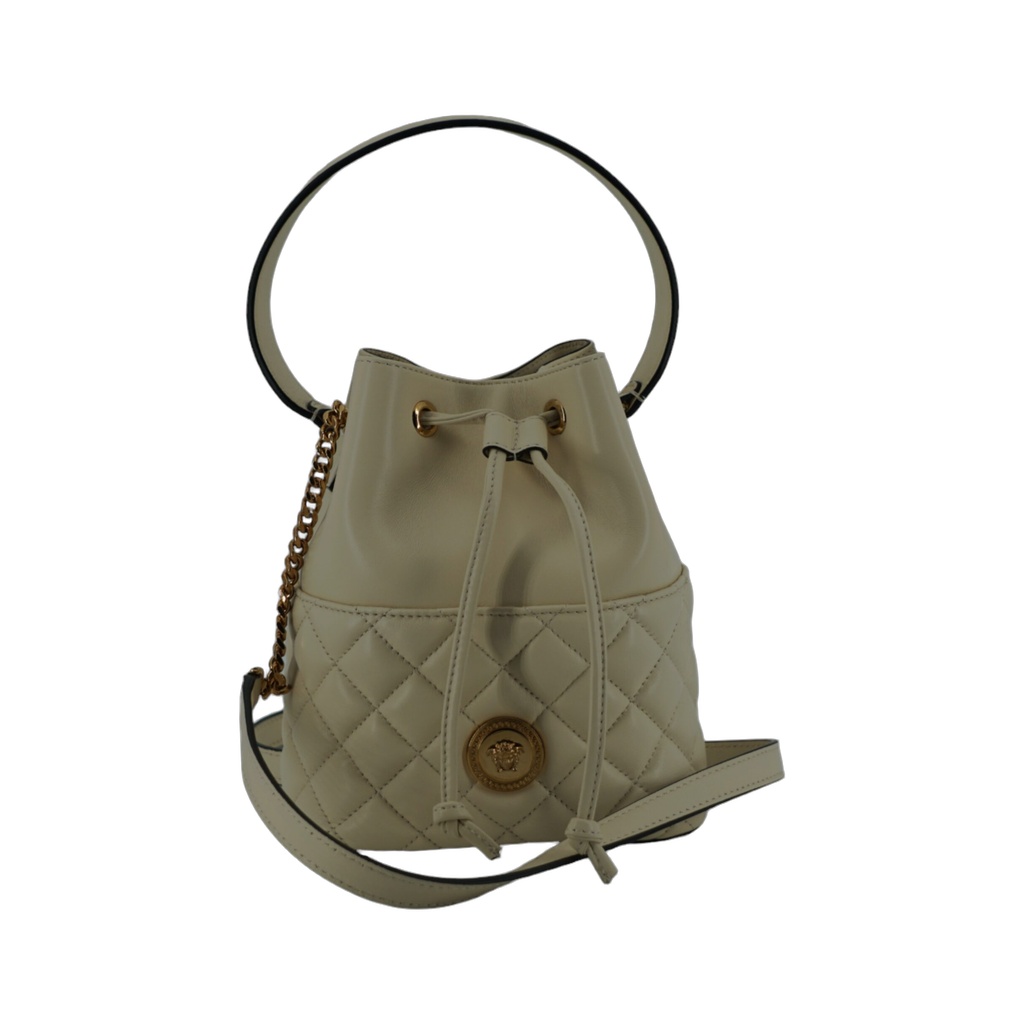 Elegant Small White Leather Bucket Shoulder Bag
