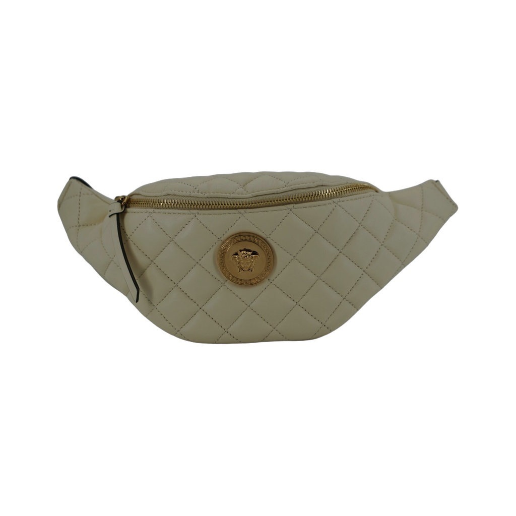 Elegant White Lamb Leather Belt Bag