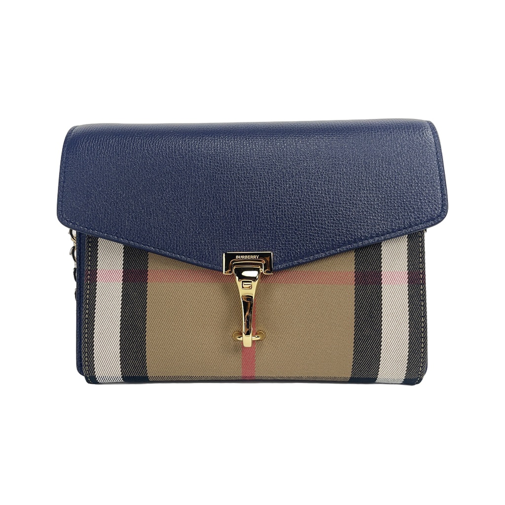 Macken Small Regency Blue House Check Leather Crossbody Bag