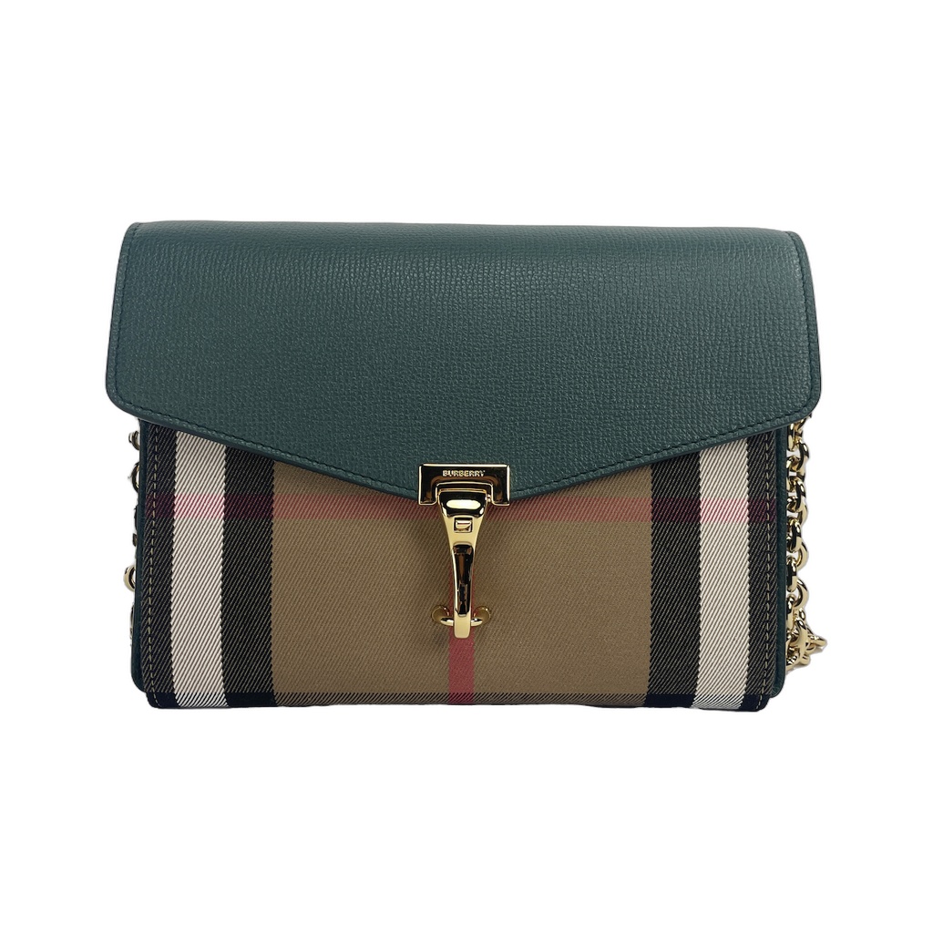 Macken Small Vintage Green House Check Leather Crossbody Bag