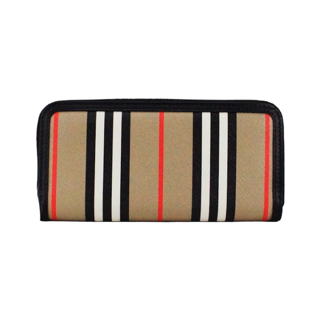 Ellerby Black Leather Icon Stripe Canvas Zip Around Continental Wallet