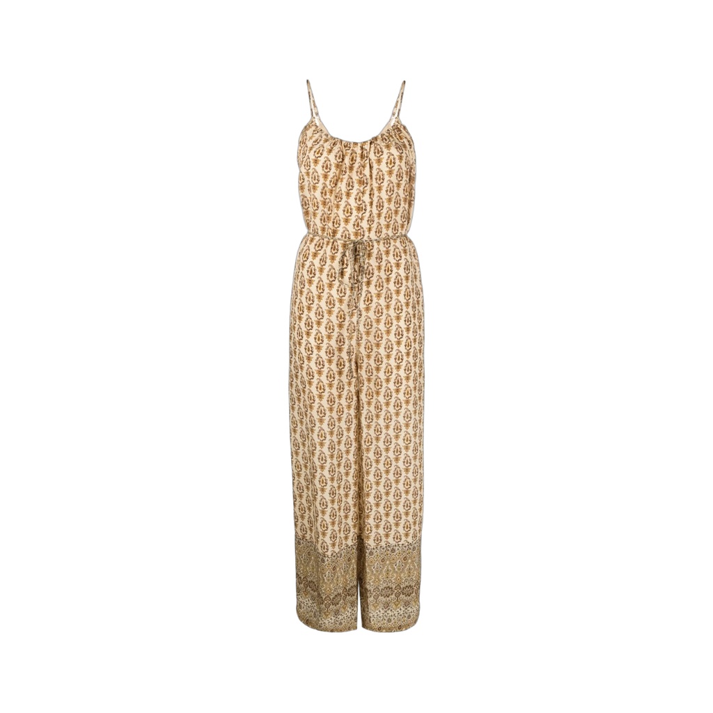 Beige Printed Silk Jumpsuit