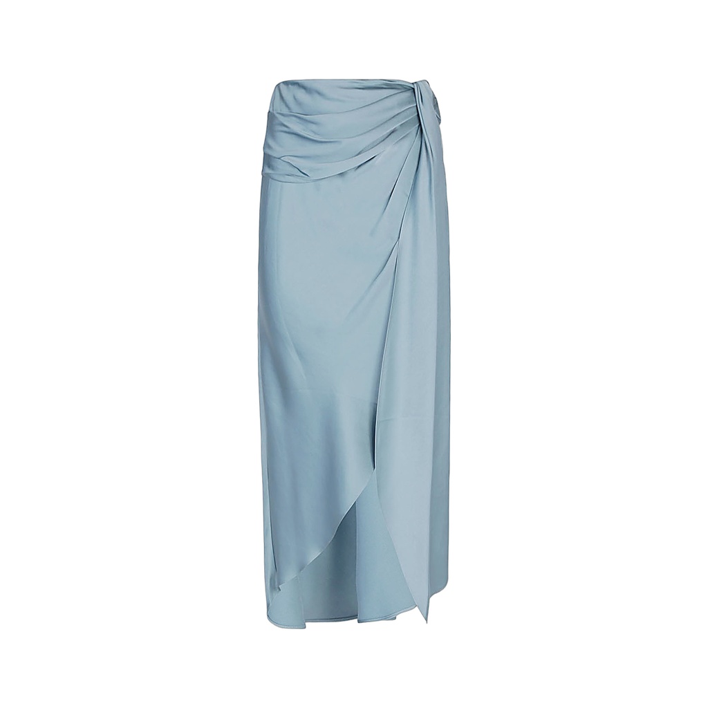 Clear Blue Draped Satin Midi Skirt