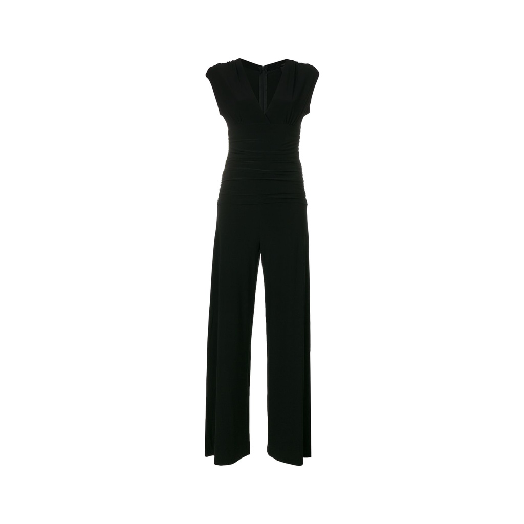 Sleeveless V-Neck Shirred Waist Jumpsuit