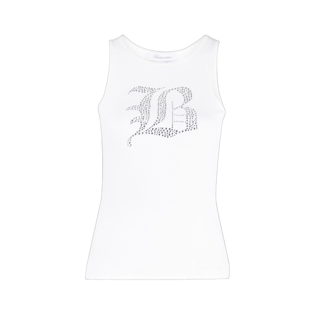 Rhinestone-Logo Ribbed Tank Top