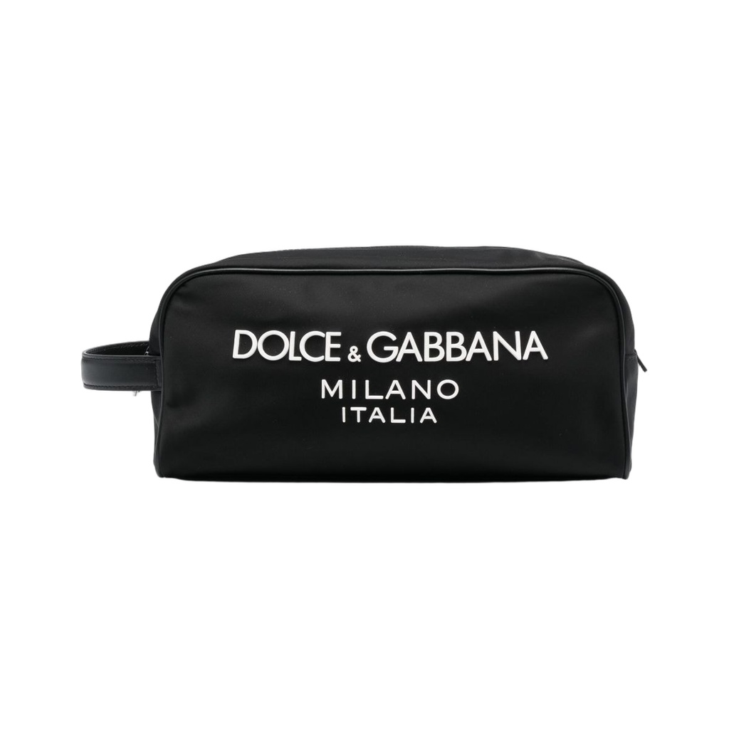 Nylon toiletry bag with rubberized logo
