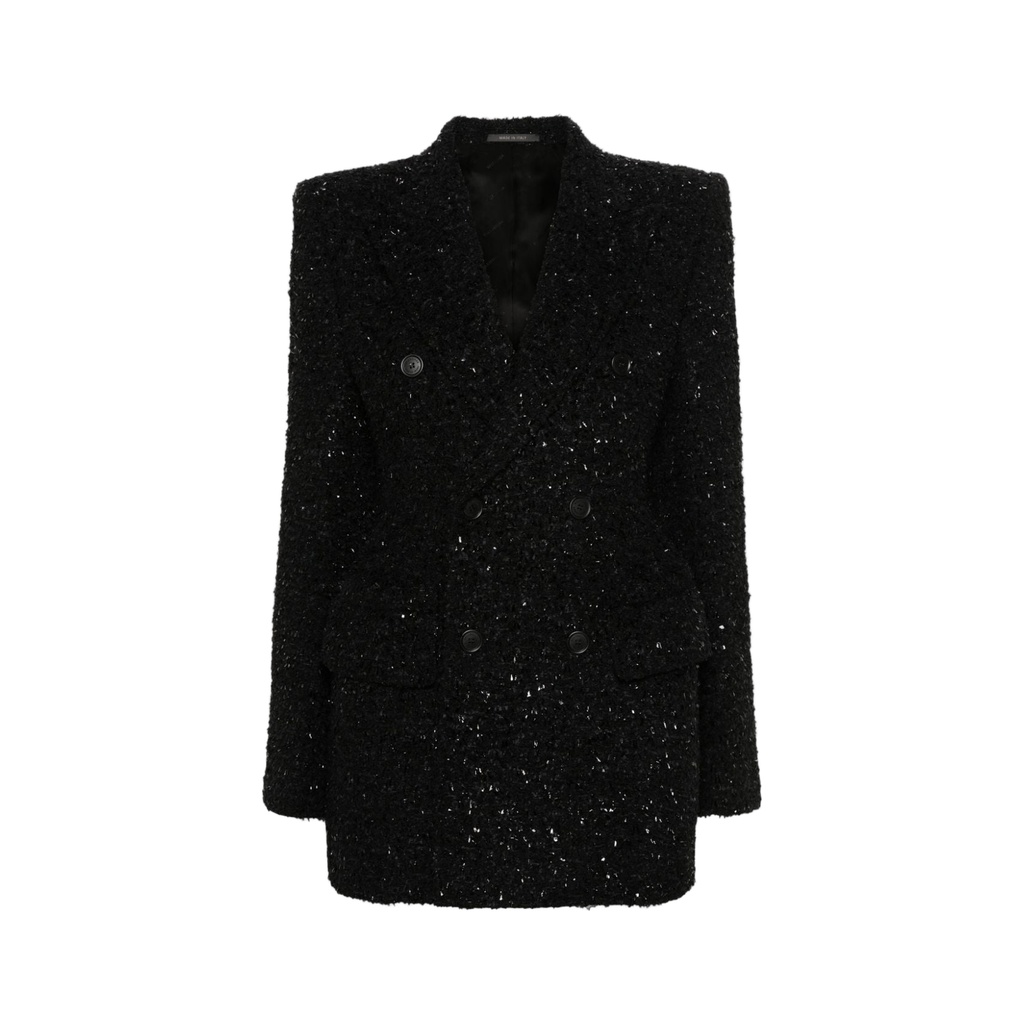Women's Tweed Button Up Blazer In Black