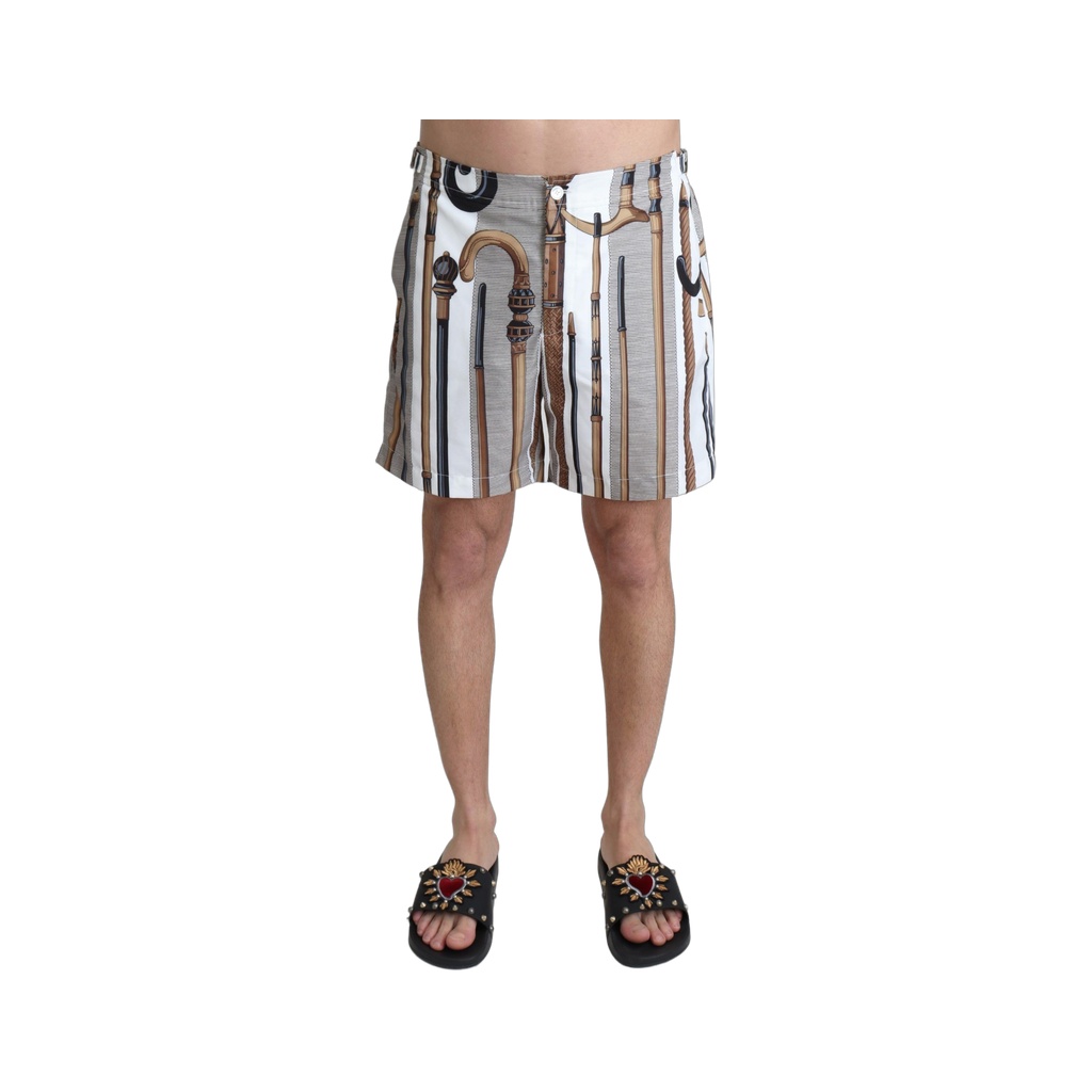 Elegant White Multicolor Swim Shorts