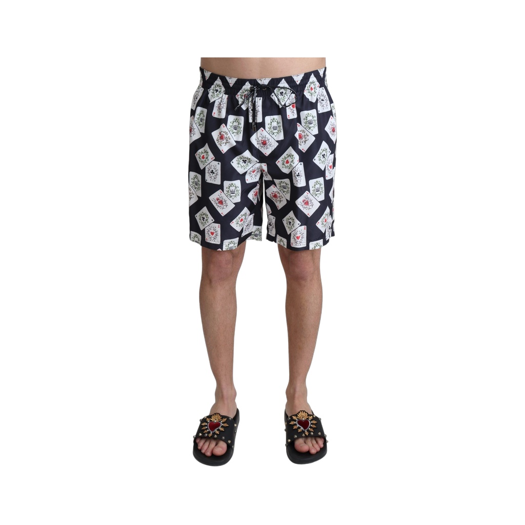 Black Card Deck Print Beachwear Swimshorts