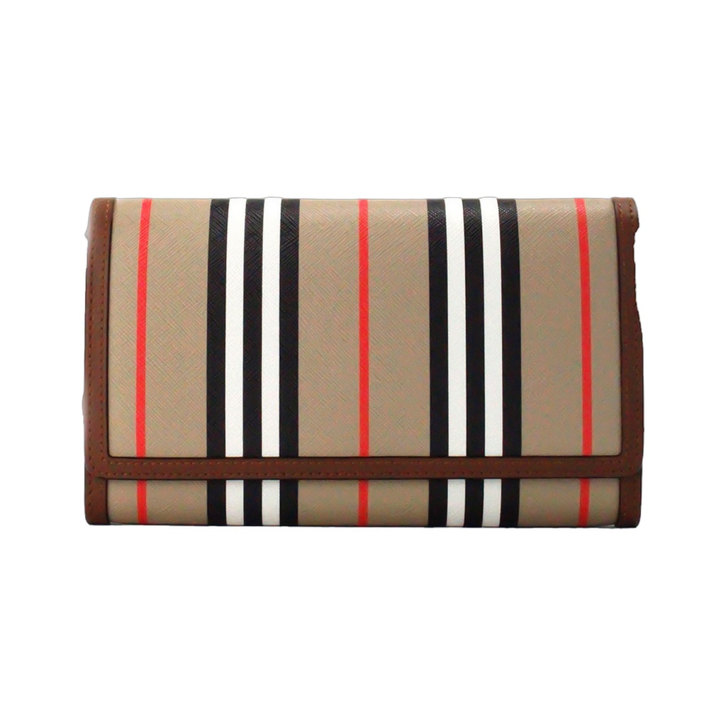 Hannah Icon Stripe Archive Tan E-Canvas Leather Wallet Crossbody Bag