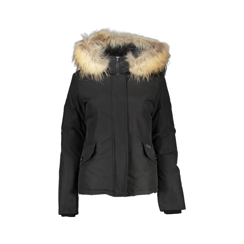 Short Parka With Removable Fox Fur Trim In Black