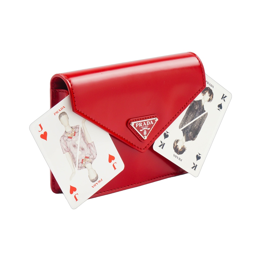 Triangle-Logo Patent Leather Clutch Bag