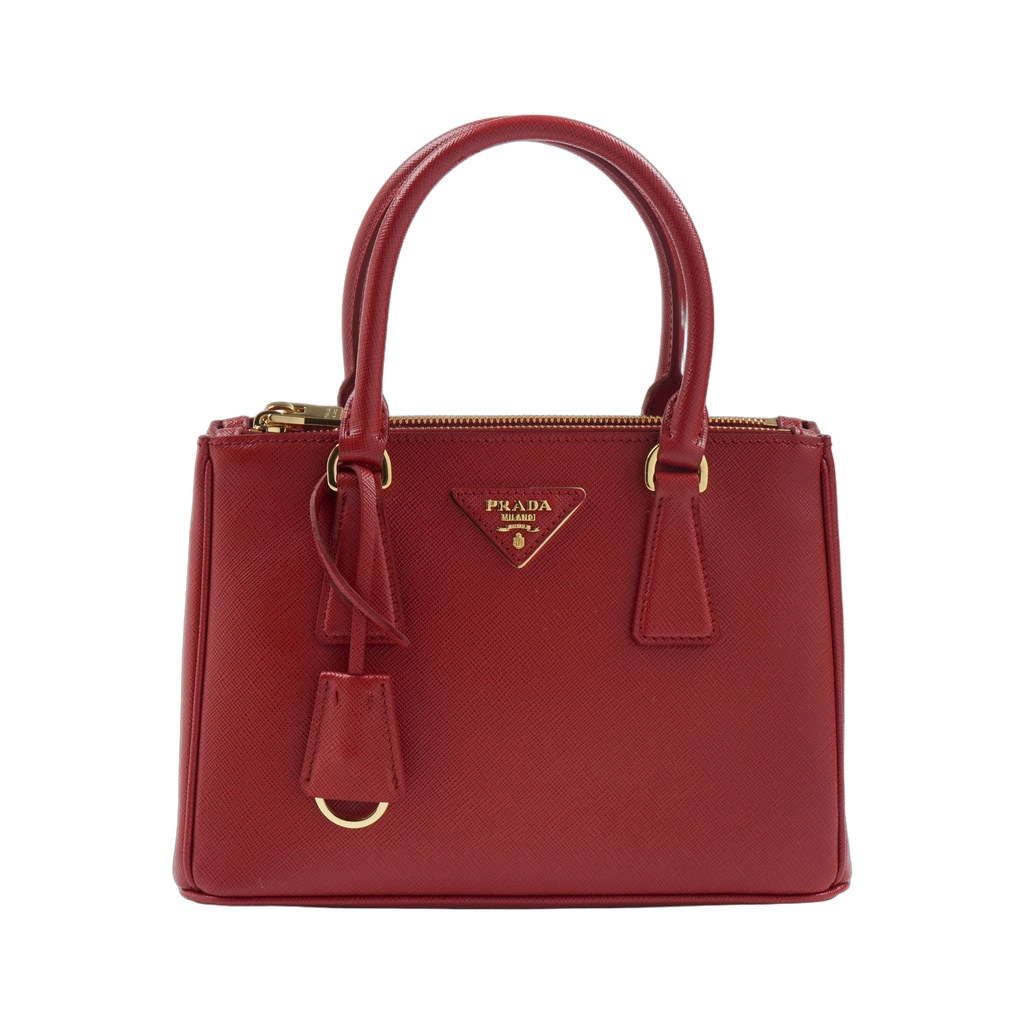 Prada Red Saffiano Lux Leather Micro Galleria Tote