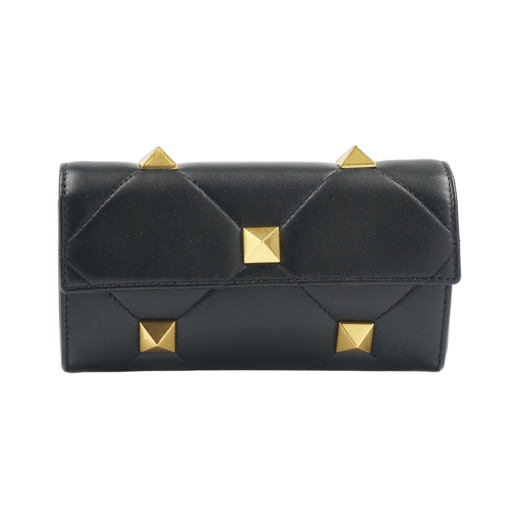 Roman Stud Leather Wallet Clutch in Black