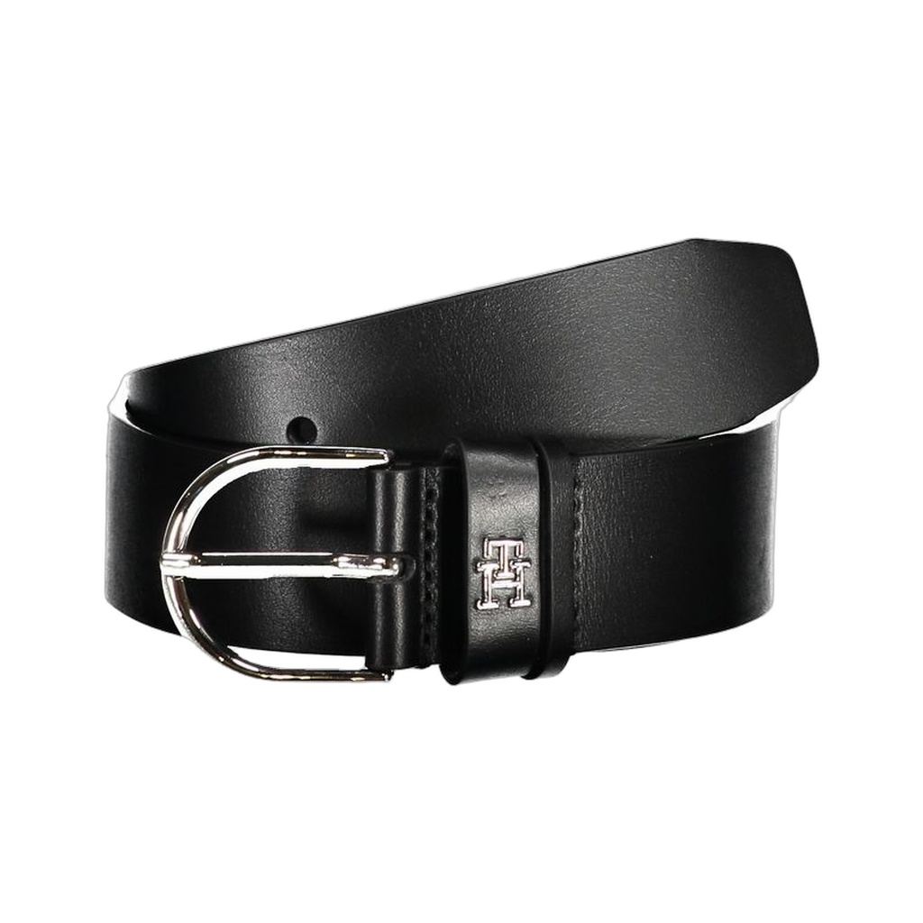 Chic Black Leather Belt with Metal Buckle
