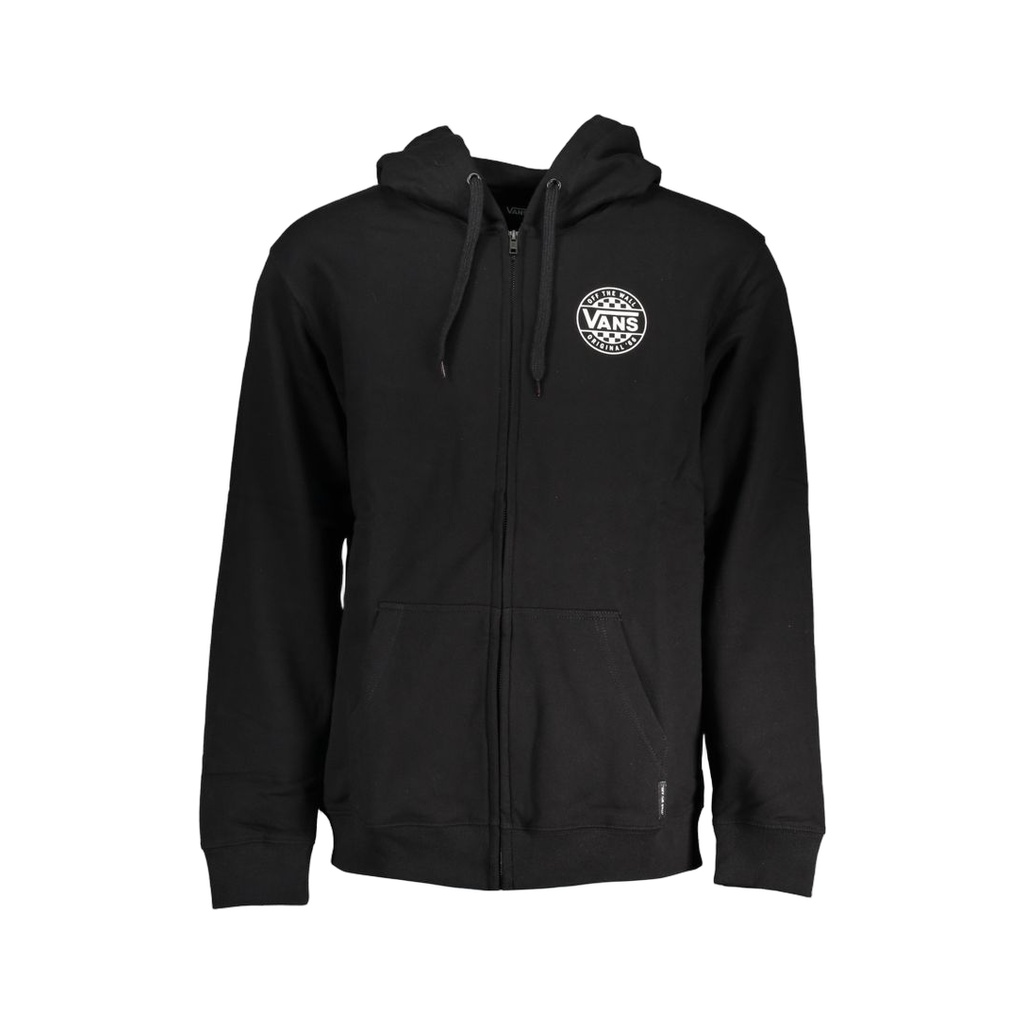 Black Cotton Men Sweater with Hood and Zip Pockets