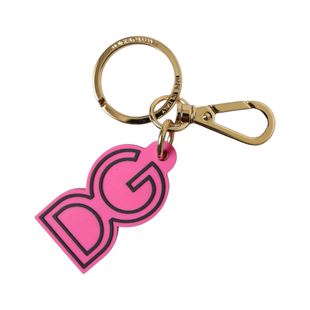 Pink Rubber Gold Tone Metal DG Logo Keyring Keychain