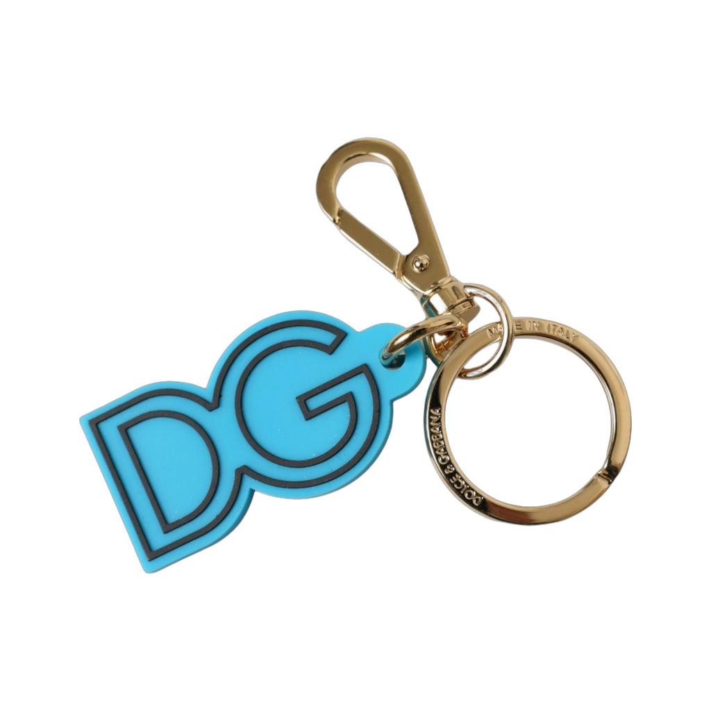Blue Rubber Gold Tone Metal DG Logo Keyring Keychain