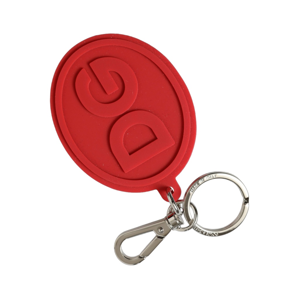 Red Rubber DG Logo Silver Brass Metal Keyring Keychain