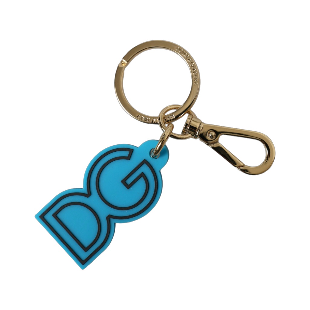 Blue Rubber Gold Tone Metal DG Logo Keyring Keychain