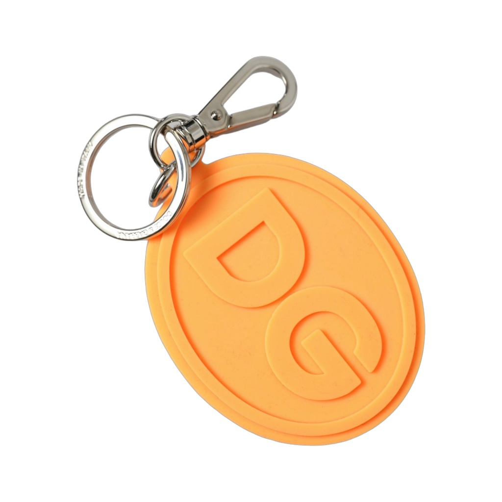 Orange Rubber DG Logo Silver Brass Metal Keyring Keychain
