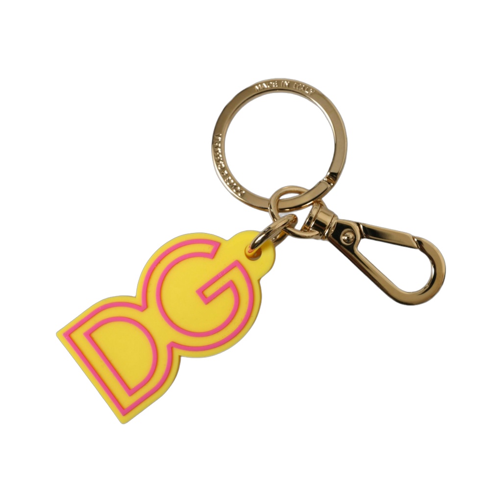 Yellow Rubber Gold Tone Metal DG Logo Keyring Keychain