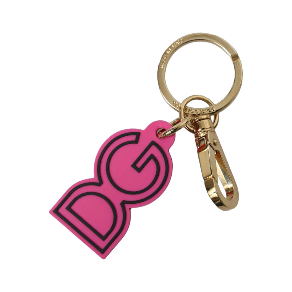 Pink Rubber Gold Tone Metal DG Logo Keyring Keychain