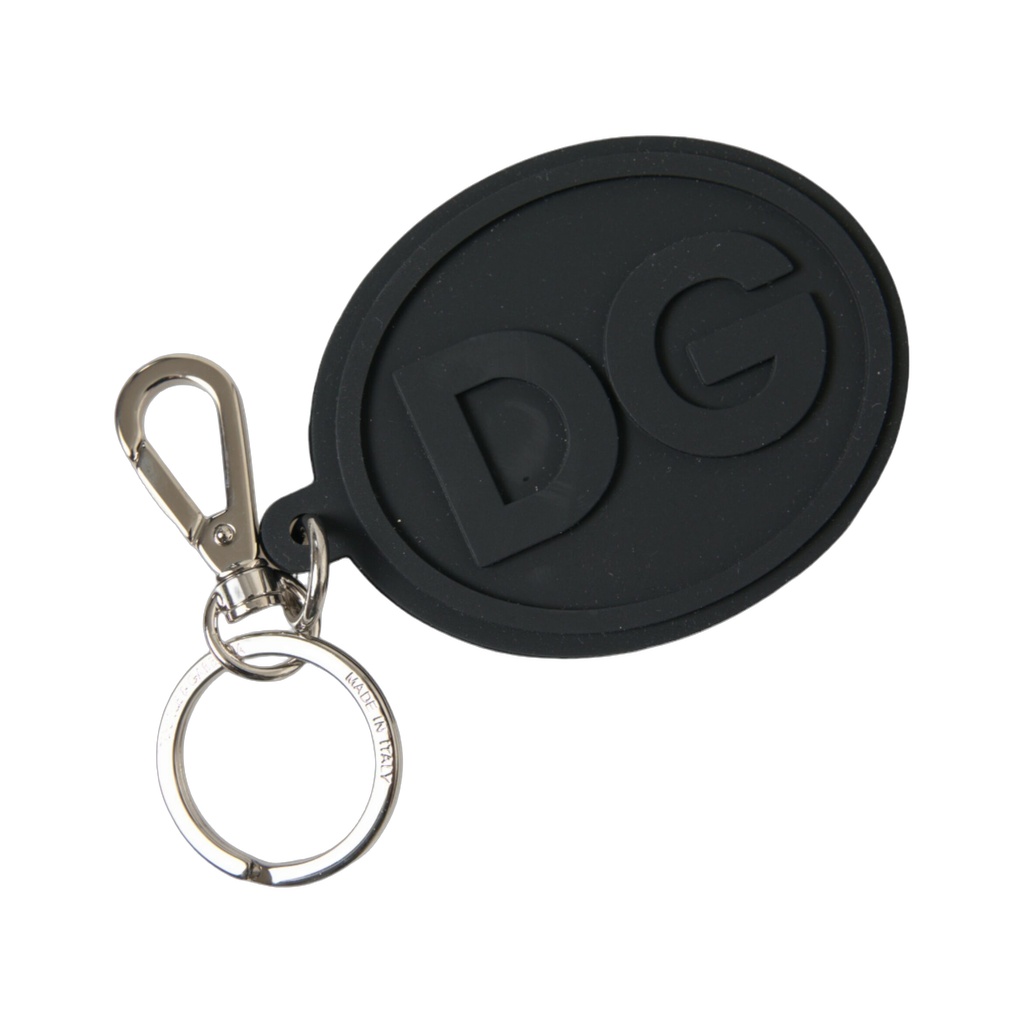 Black Rubber DG Logo Silver Brass Metal Keyring Keychain