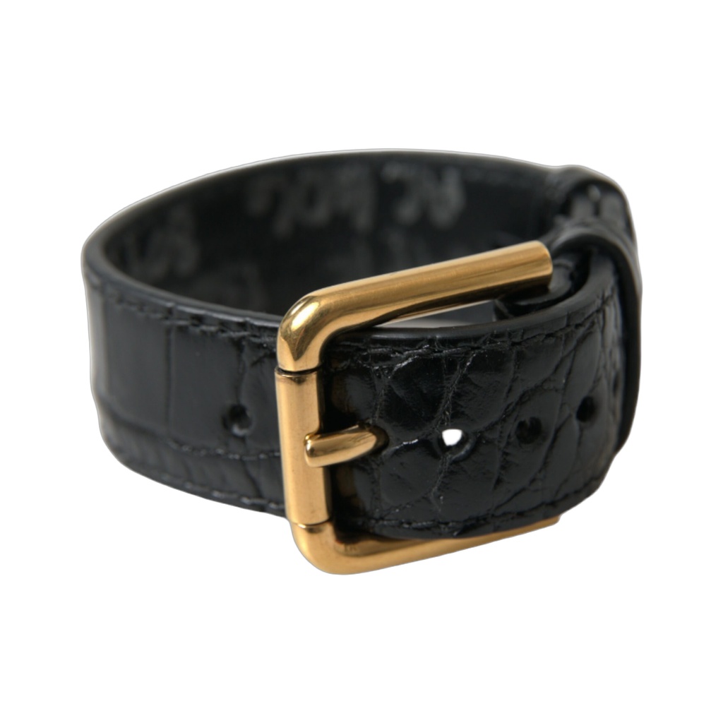 Elegant Gold Black Leather Bracelet