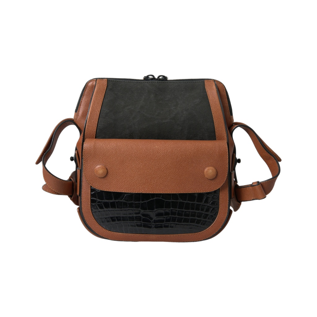 Black Brown Exotic Skin Leather Vertical Crossbody Purse Bag