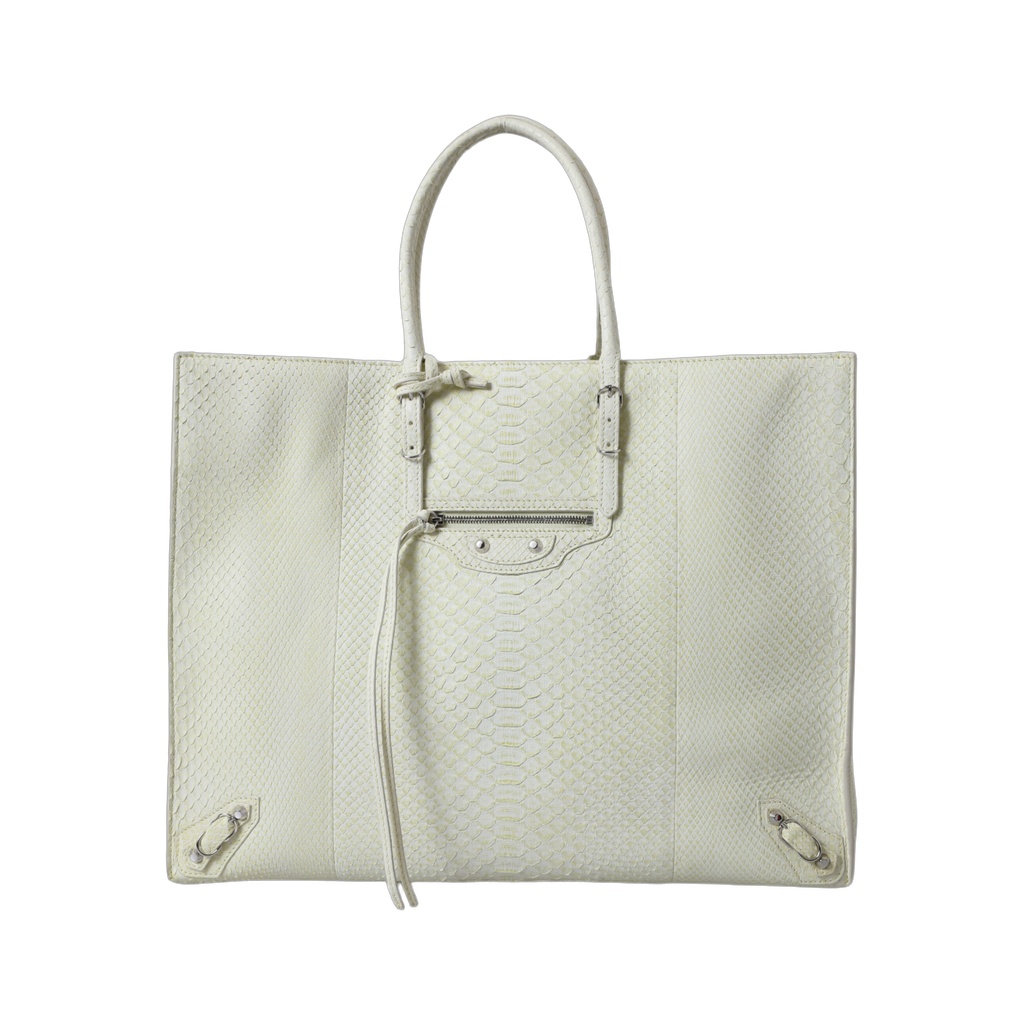 White Yellow Exotic Skin Leather Shopping Tote PAPIER Bag