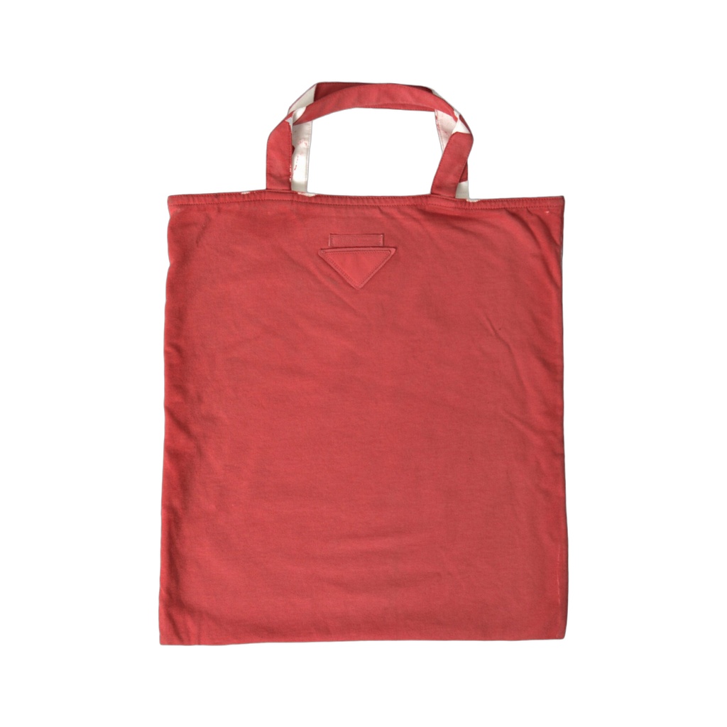 Red Jersey Fabric Logo Shoulder Shopping Tote Bag