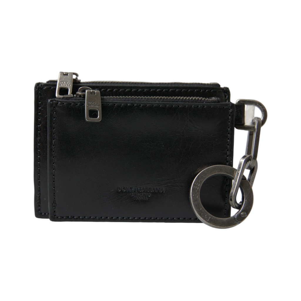 Black Leather Zip Logo Keyring Coin Purse Keyring Wallet