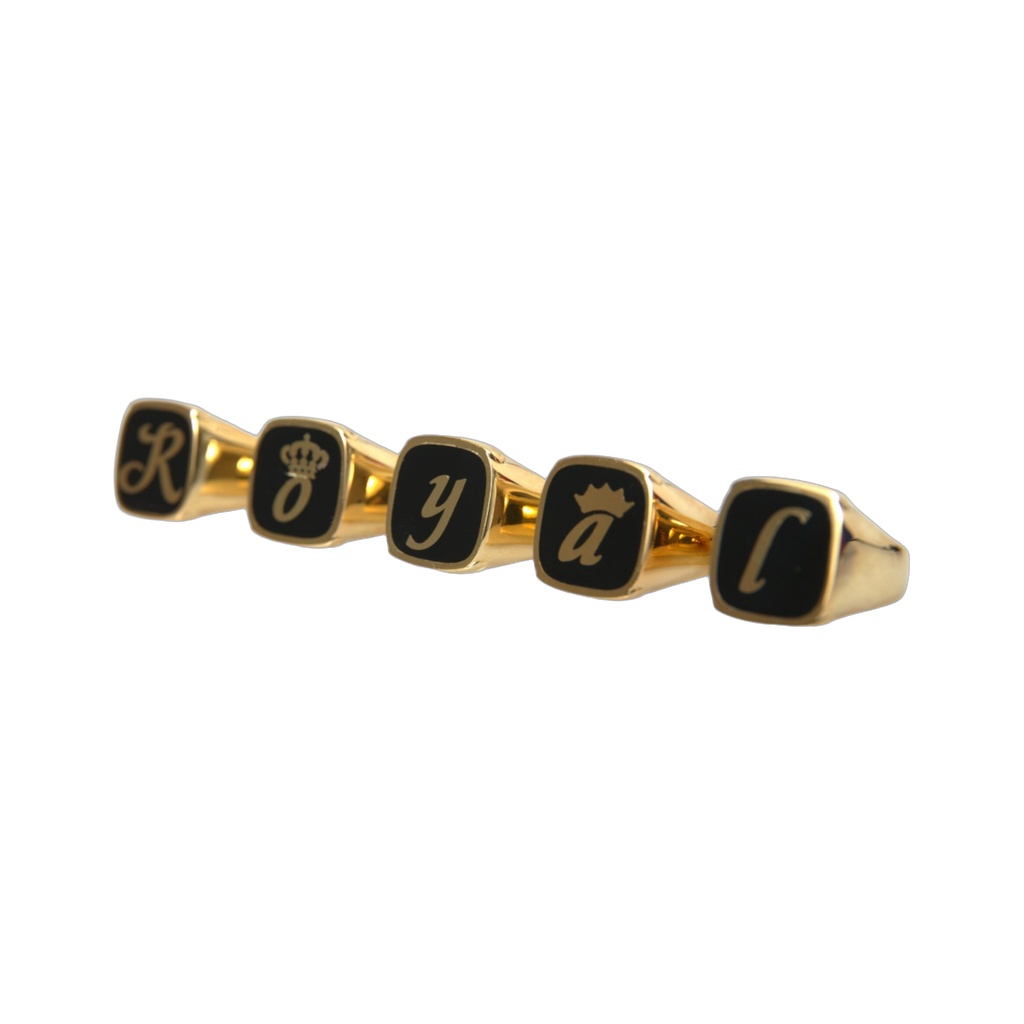 Gold Brass ROYAL Enamel Set of 5 Ring