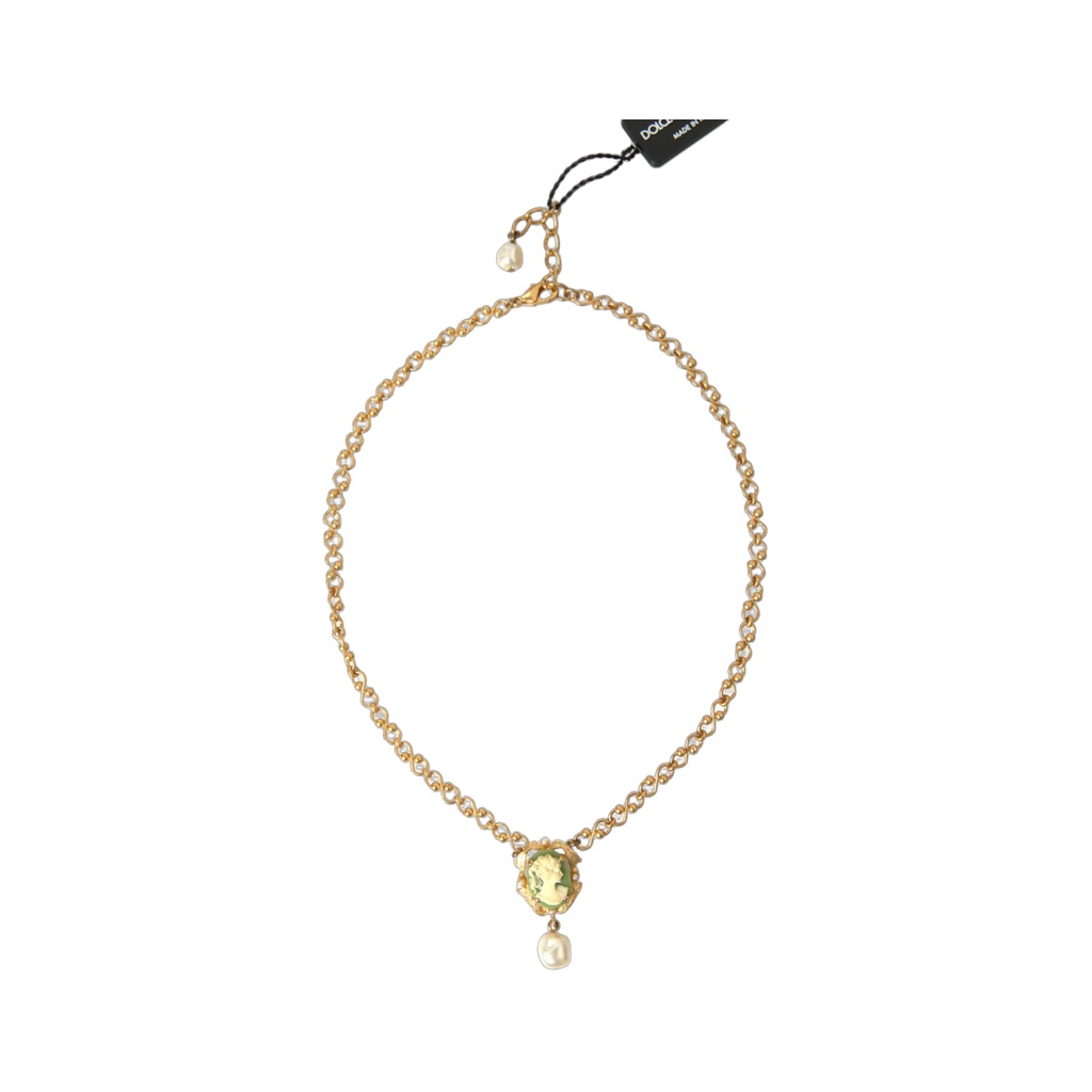 Gold Brass Chain Pearl Pendant Charm Necklace