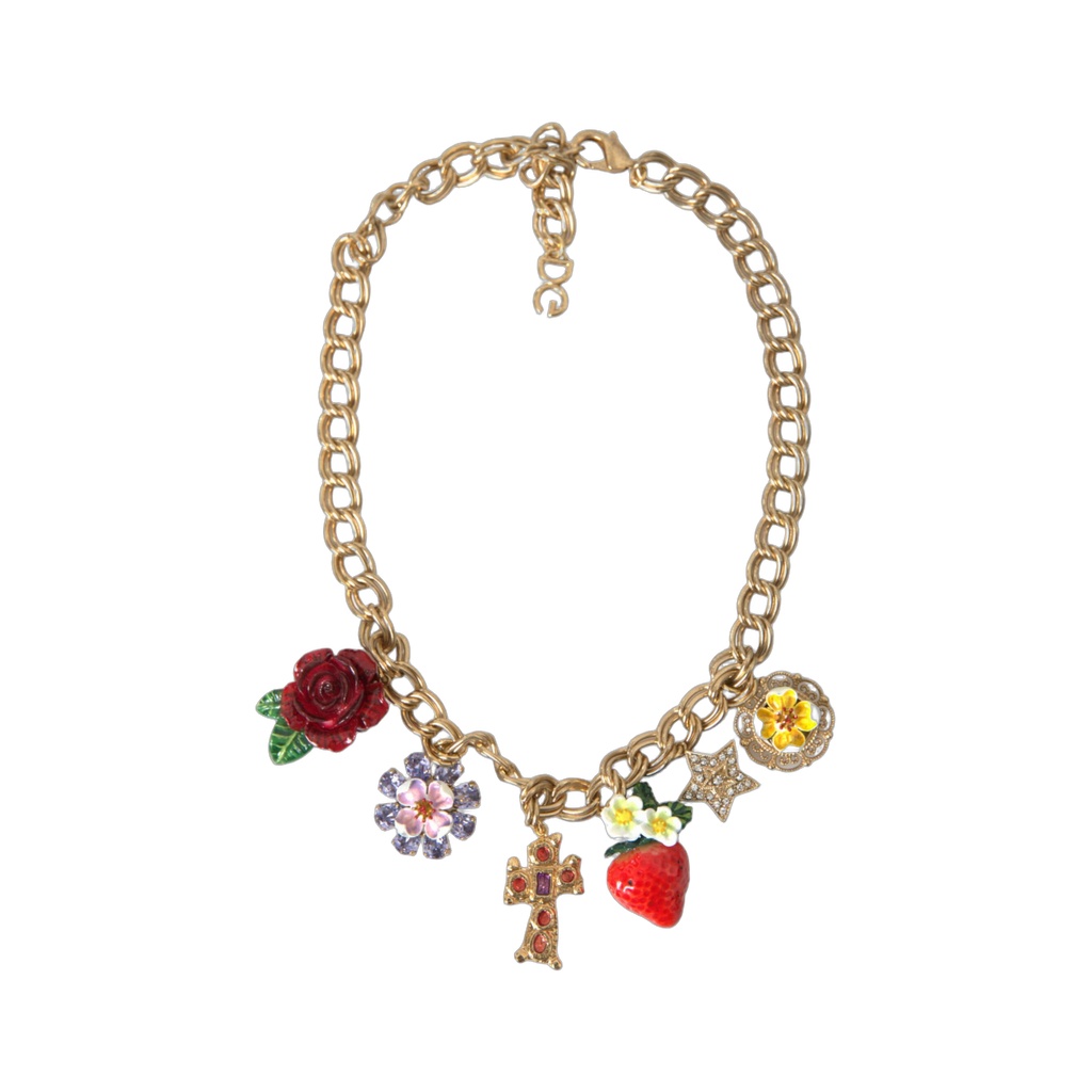Gold Chain Rose Cross Strawberry Star Pendant Necklace