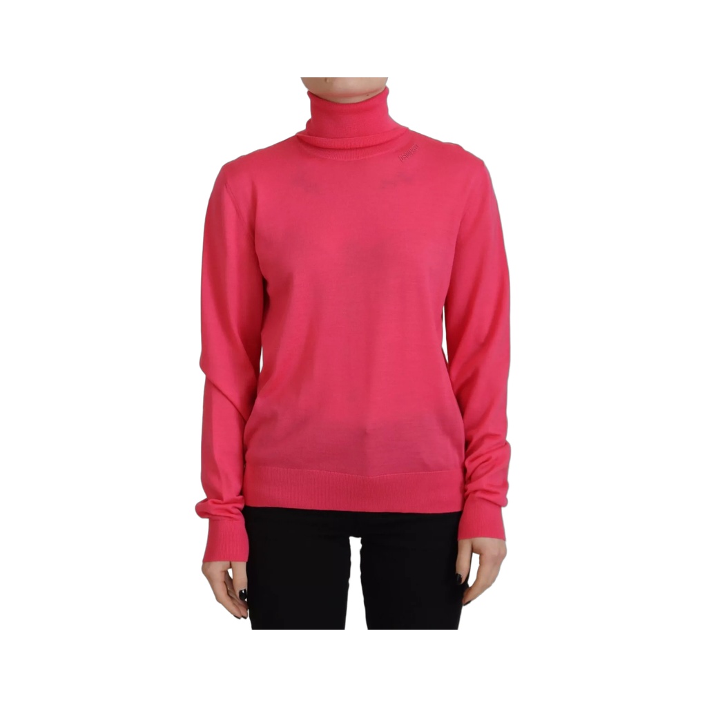 Pink Solid Long Sleeve Turtle Neck Casual Sweater