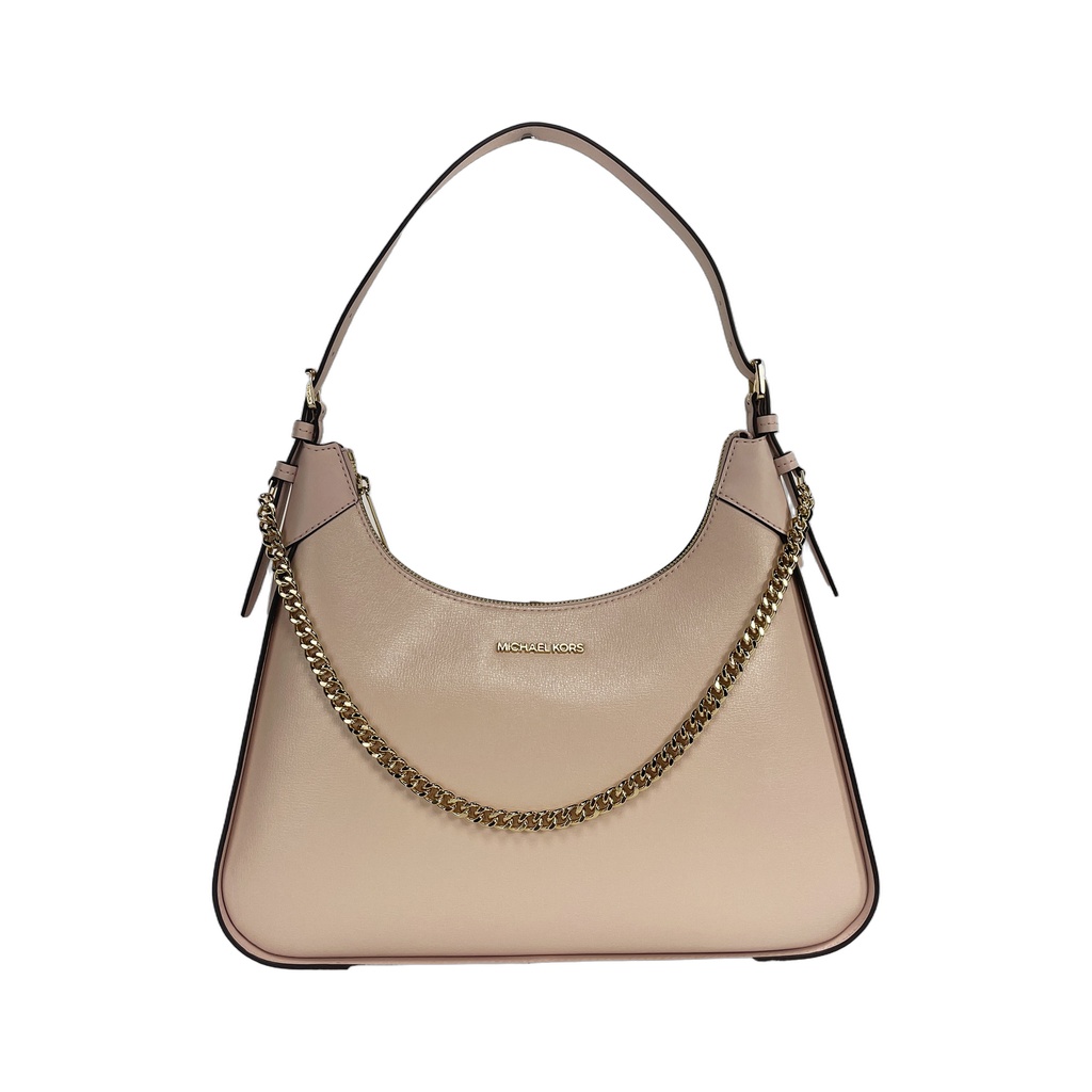 Wilma Large Smooth Leather Chain Shoulder Bag Purse Powder Blush