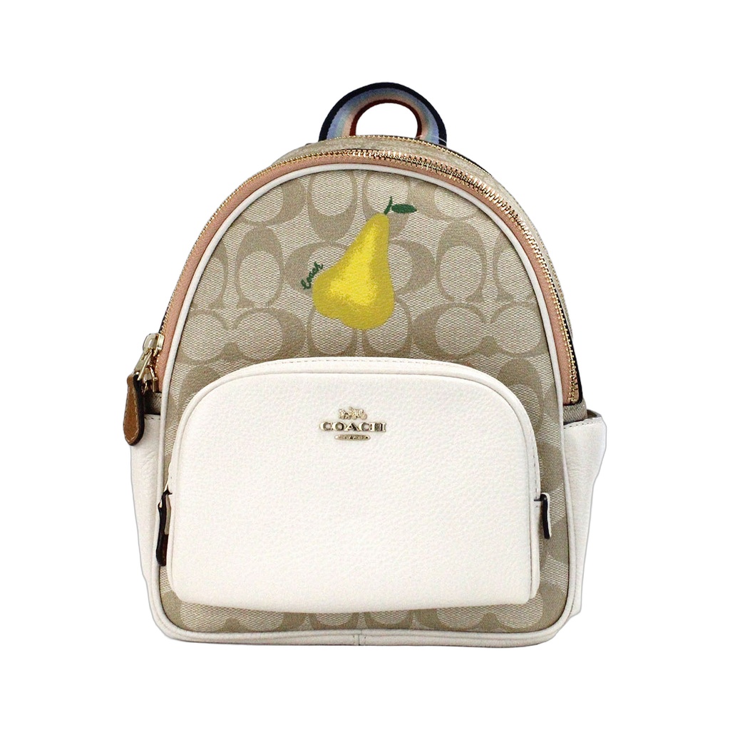 Mini Court Signature Pear Motif Shoulder Backpack Bookbag Bag Chalk Taffy