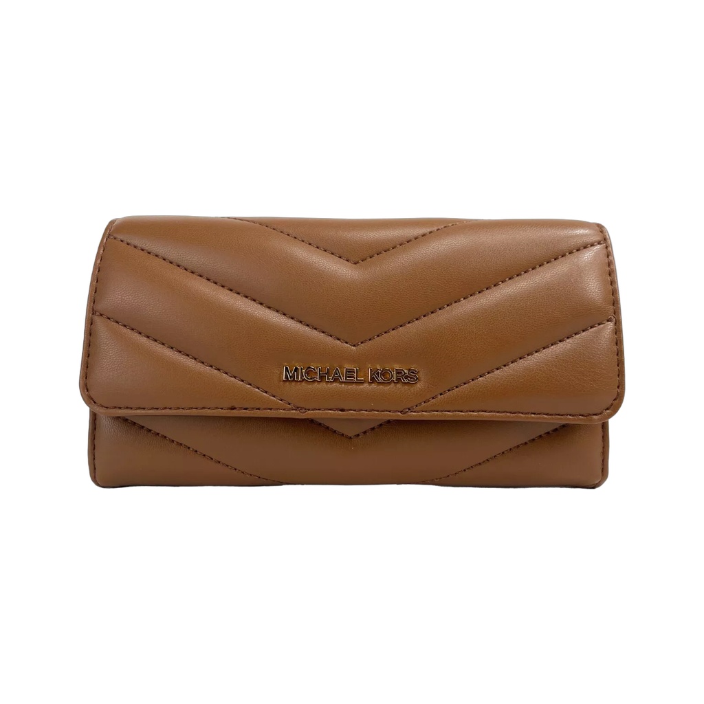 Jet Set Travel Large Quilted Leather Trifold Wallet Brown