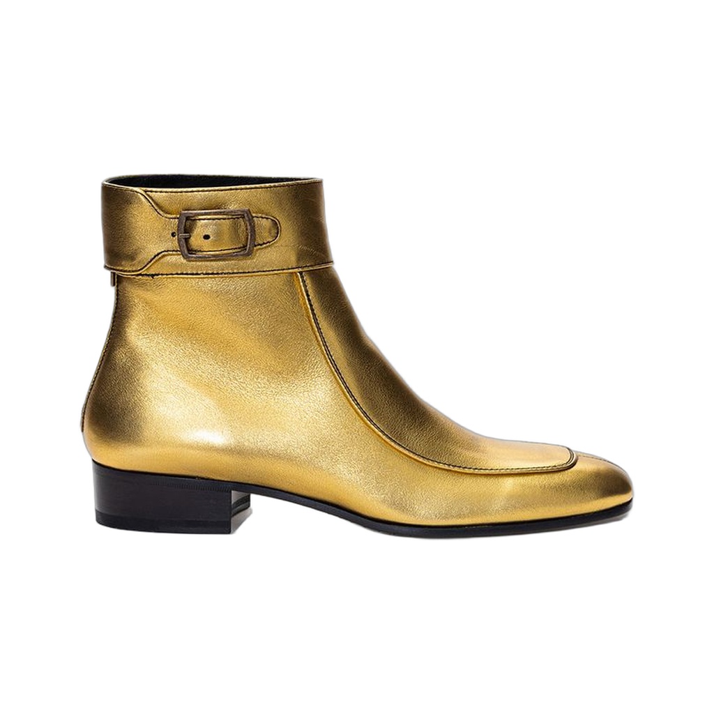 Gold Leather Ankle Boots