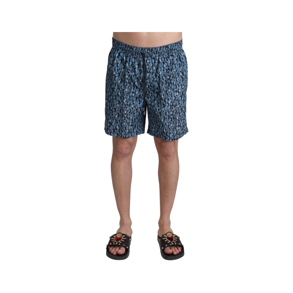 Blue Patterned Print Beachwear Shorts Swimwear