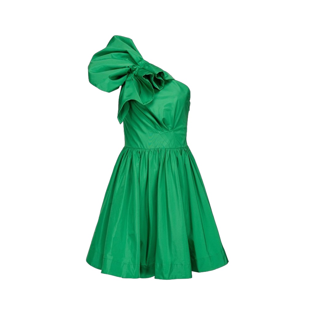Chic Green Draped Bustier Flared Dress