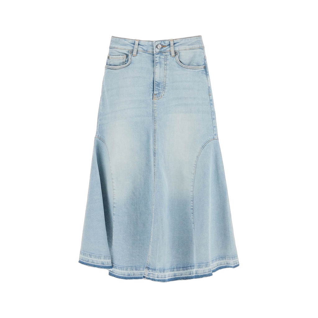 flared denim skirt.