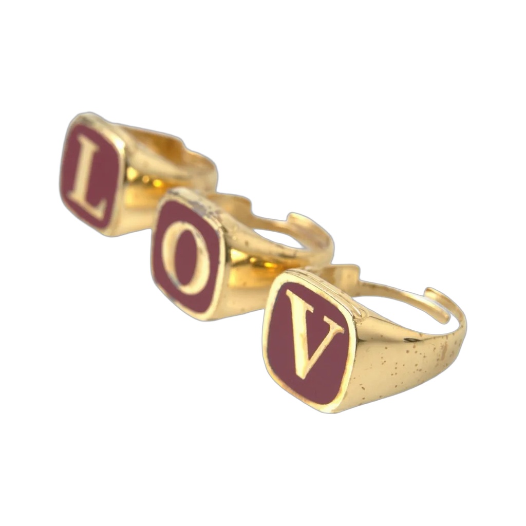 Gold Brass LOVE Enamel Set of 3 Ring