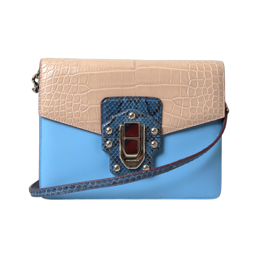 Blue Beige Exotic Leather LUCIA Crossbody Purse Bag