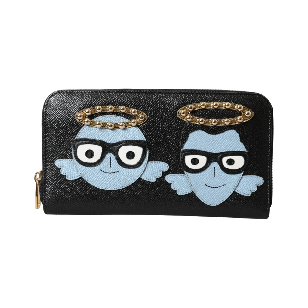 Black Blue Leather #DGFAMILY Zipper Continental Men Wallet