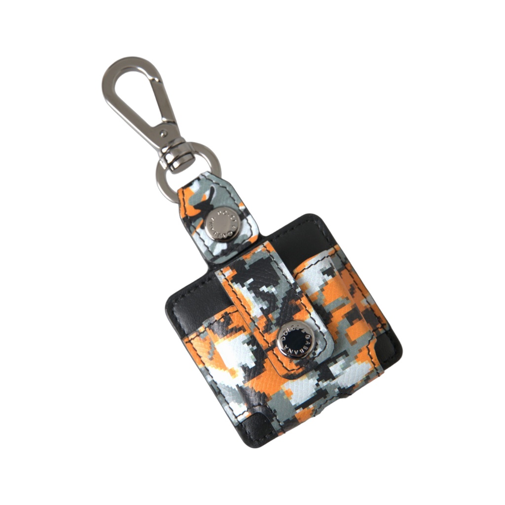 Multicolor Camouflage Print Leather Logo Metal Airpods Case