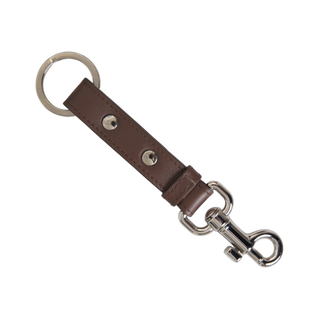 Brown Plain Leather Silver Brass Keyring Holder Keychain